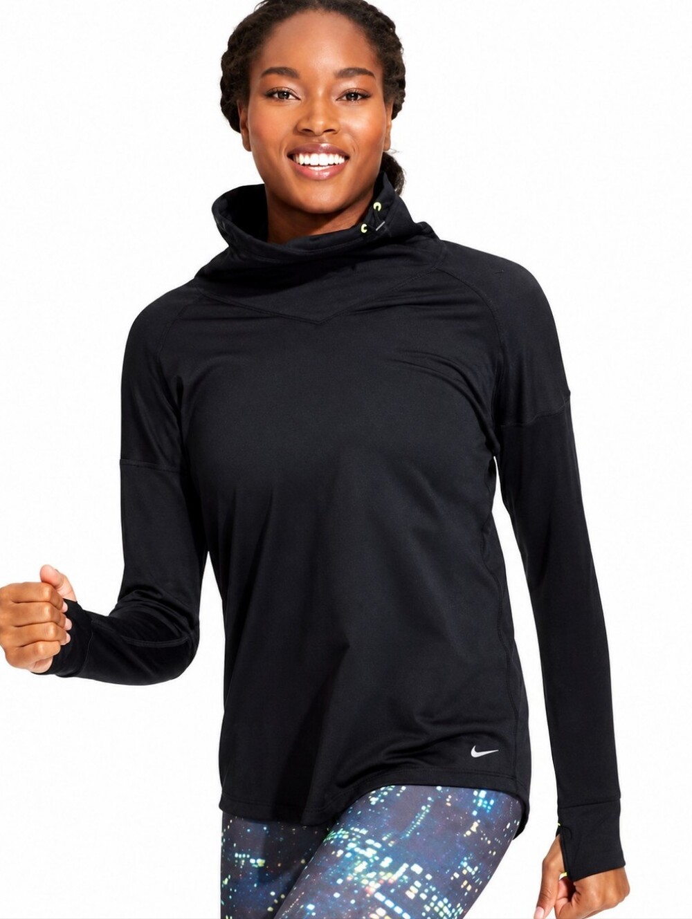 Nike | Dri-FIT Cowl Neck Running Pullover Thumbhole Top Black, Size XS